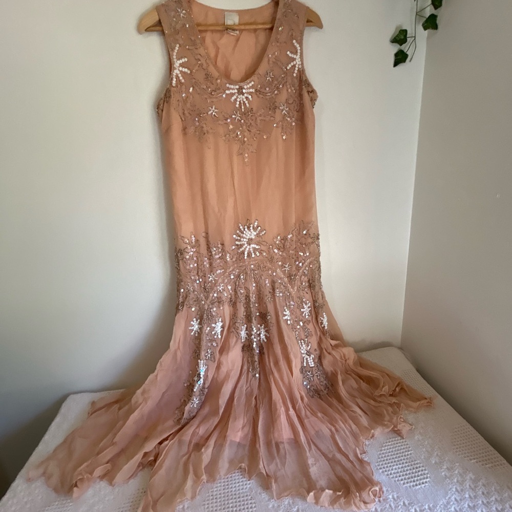 Roaman's Elegant Peach Dress with Embellishments - Picture 5 of 7